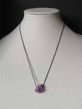 Minimalist Raw Free-form Purple Amethyst Crystal Pendant on Darktone Chain